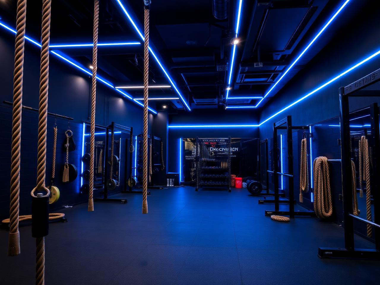 Sala de entrenamiento funcional con LEDs azules